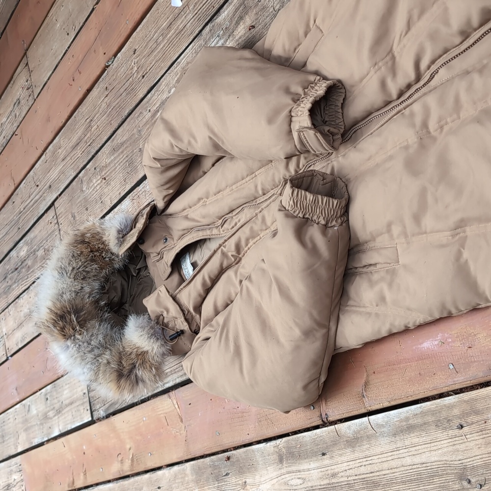 Vintage Cabela's Goose Down Stadium Jacket Trench Coat w/ Fox Fur Lined Hood